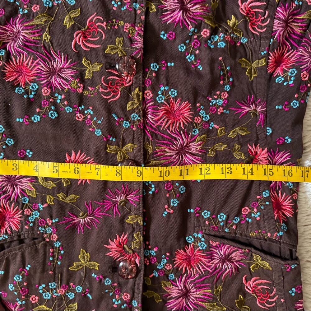 Johnny Was Embroidered Brown Cotton Coat Romantic Maximalist Medium Floral - Picture 8 of 9